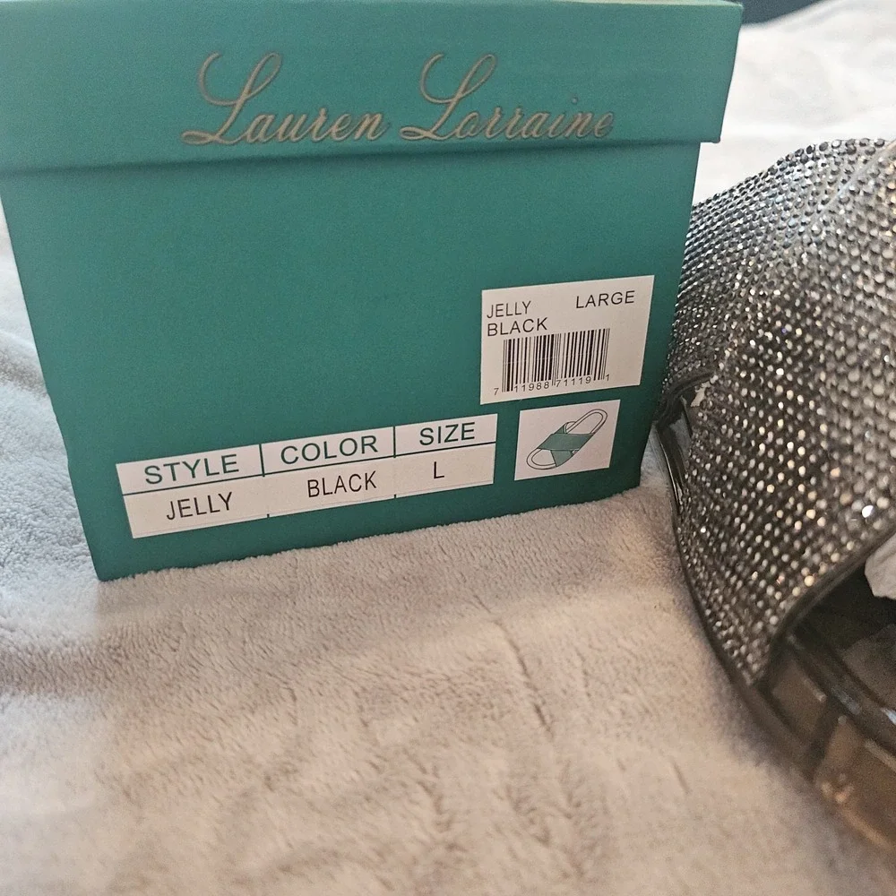 Lauren Lorraine Jelly Sandals Size Medium Black Crystal‎ Rhinestone Embellished